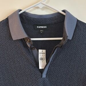 Express Navy Blue Knit Polo Shirt